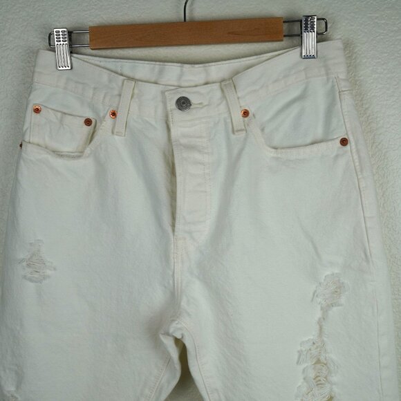 Levis 501 Distressed White High-Rise Jeans Size‎ W28 L30 Vintage Inspired - Picture 2 of 11